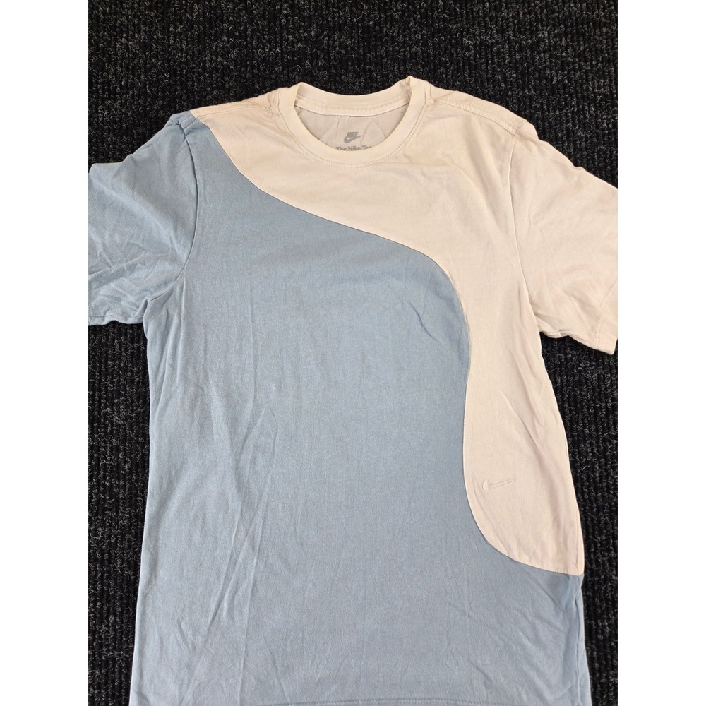 Nike Mens Colorblock Short Sleeve T-Shirt Light Blue Cream Small Swoosh 1707